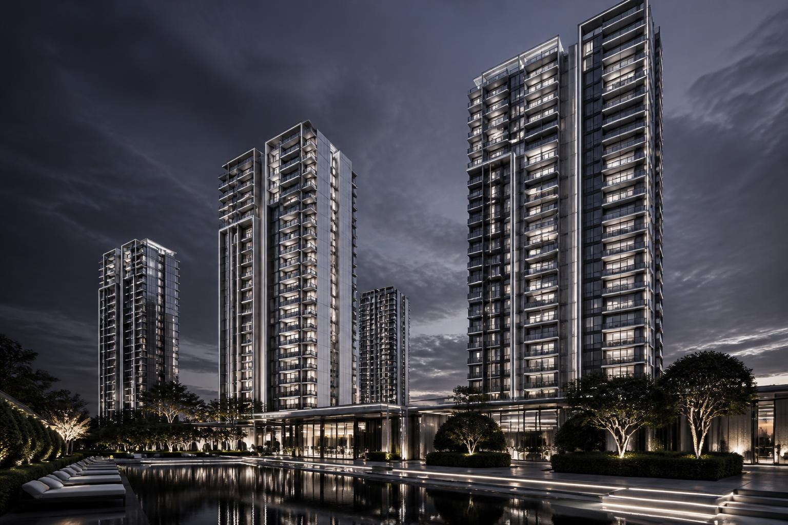 Sobha One World luxury towers at twilight